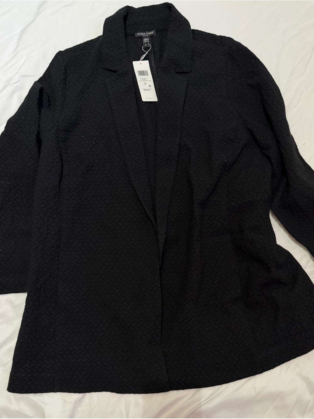 Eileen Fisher Black Open-Front Quilted Blazer